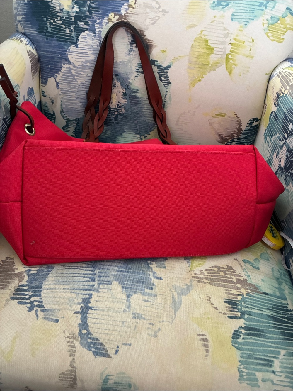 Dooney & Bourke Red Canvas Tote with Braided Brown Leather Straps - Picture 5 of 12